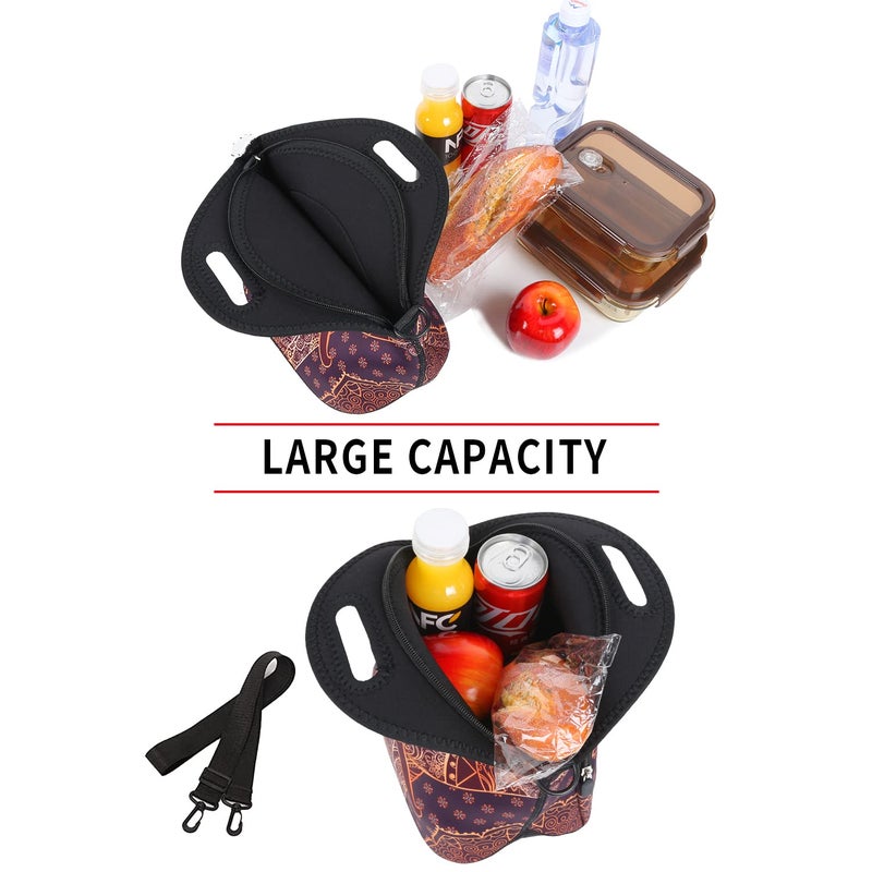 Violet Mist Neoprene Thermal Insulated Lunch Bag Cute Animal Lunch Bag Tote with Extra Pocket Detachable Adjustable Shoulder Lunchbox Food Handbags Picnic Work Gifts for Women men, Retro Elephant 2 - Image 4